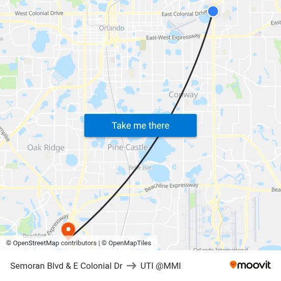 Semoran Blvd & E Colonial Dr to UTI @MMI map