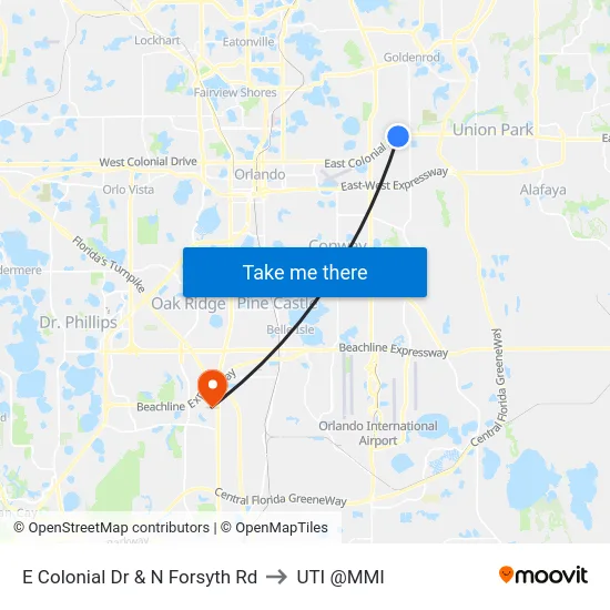 E Colonial Dr & N Forsyth Rd to UTI @MMI map