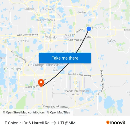 E Colonial Dr & Harrell Rd to UTI @MMI map