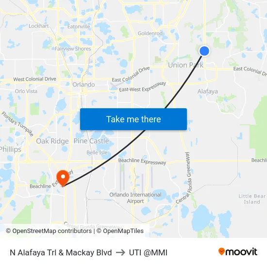 N Alafaya Trl & Mackay Blvd to UTI @MMI map
