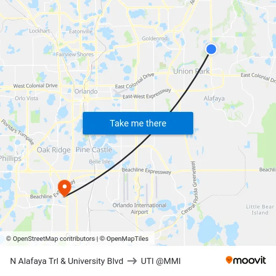 N Alafaya Trl & University Blvd to UTI @MMI map