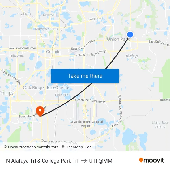 N Alafaya Trl & College Park Trl to UTI @MMI map