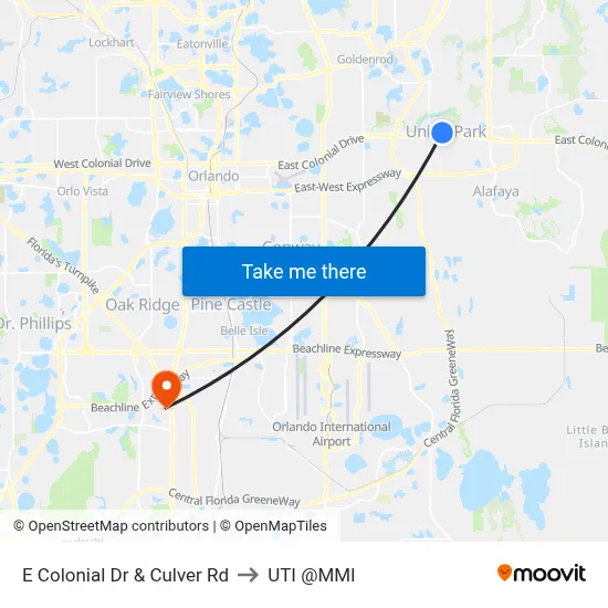 E Colonial Dr & Culver Rd to UTI @MMI map