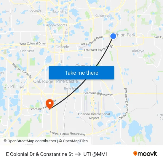 E Colonial Dr & Constantine St to UTI @MMI map