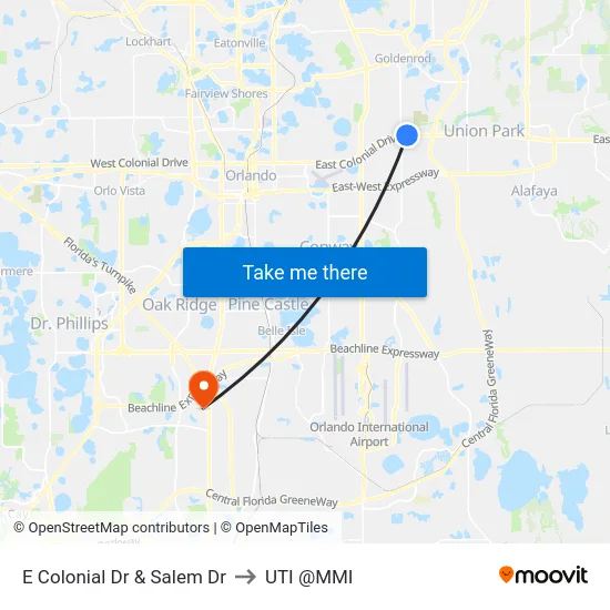 E Colonial Dr & Salem Dr to UTI @MMI map