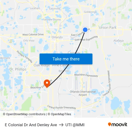 E Colonial Dr And Denley Ave to UTI @MMI map