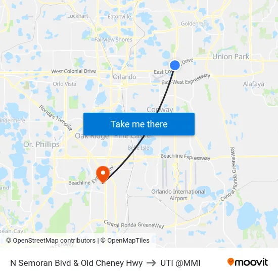 N Semoran Blvd & Old Cheney Hwy to UTI @MMI map