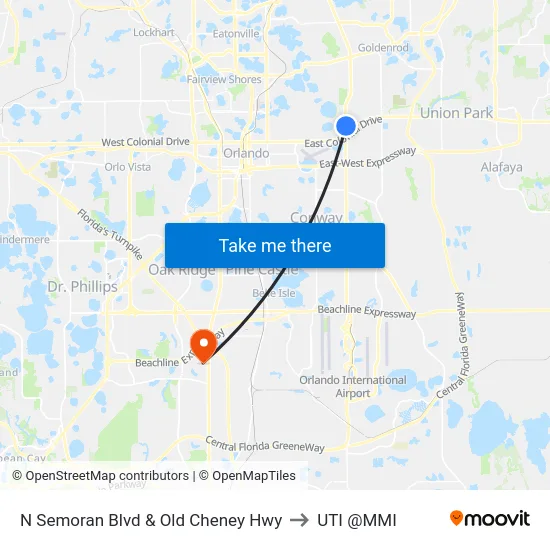 N Semoran Blvd & Old Cheney Hwy to UTI @MMI map