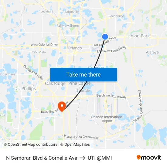 N Semoran Blvd & Cornelia Ave to UTI @MMI map