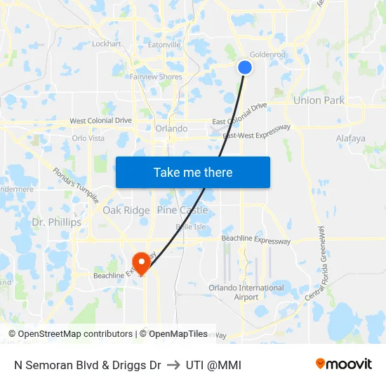 N Semoran Blvd & Driggs Dr to UTI @MMI map