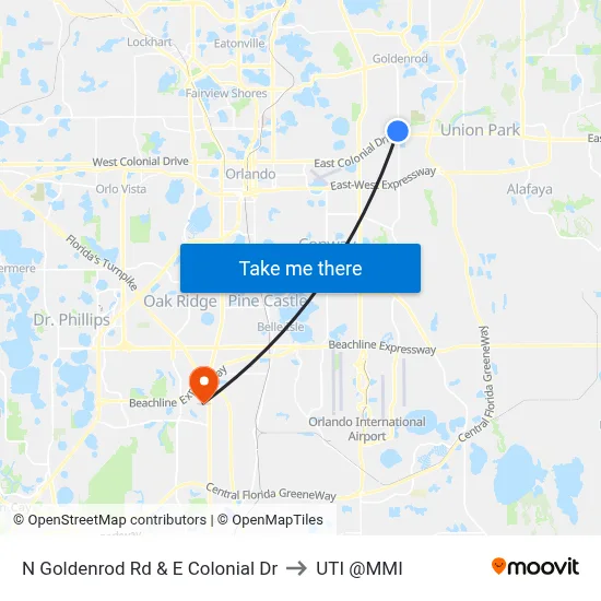 N Goldenrod Rd & E Colonial Dr to UTI @MMI map