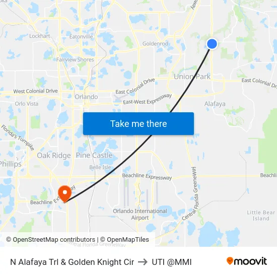 N Alafaya Trl & Golden Knight Cir to UTI @MMI map