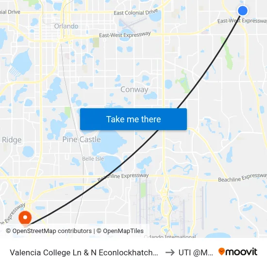 Valencia College Ln & N Econlockhatchee Trl to UTI @MMI map