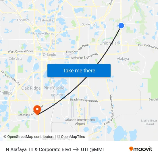 N Alafaya Trl & Corporate Blvd to UTI @MMI map