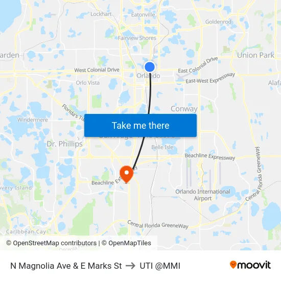 N Magnolia Ave & E Marks St to UTI @MMI map