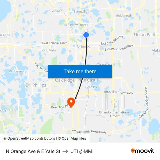 N Orange Ave & E Yale St to UTI @MMI map