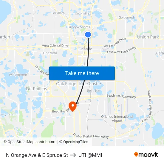 N Orange Ave & E Spruce St to UTI @MMI map