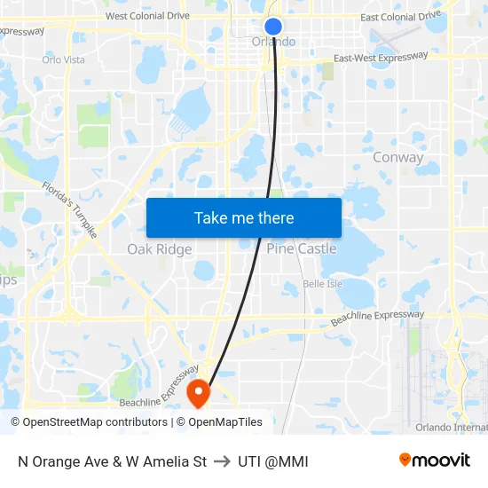 N Orange Ave & W Amelia St to UTI @MMI map