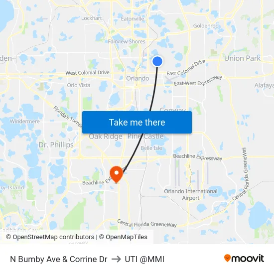 N Bumby Ave & Corrine Dr to UTI @MMI map