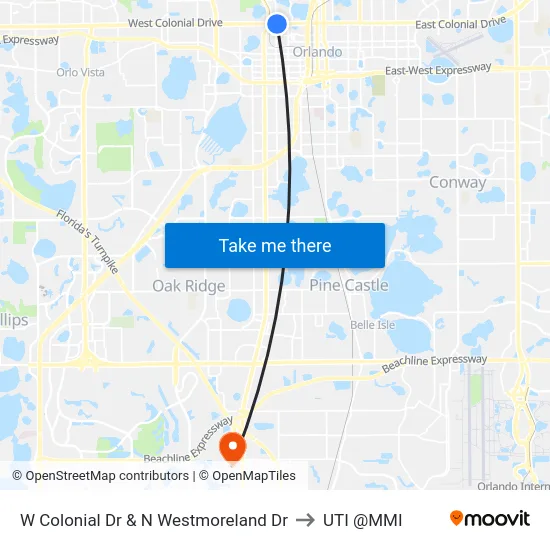 W Colonial Dr & N Westmoreland Dr to UTI @MMI map