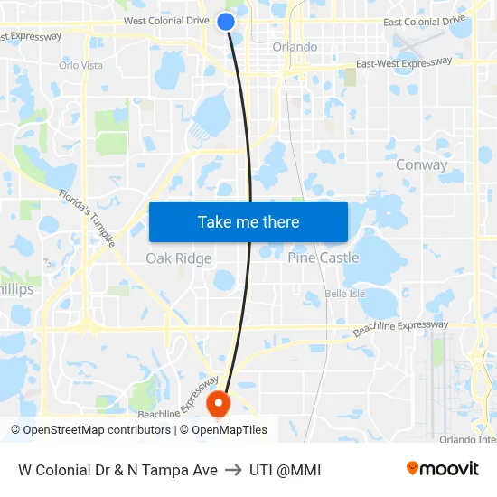 W Colonial Dr & N Tampa Ave to UTI @MMI map