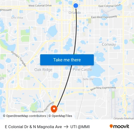 E Colonial Dr & N Magnolia Ave to UTI @MMI map