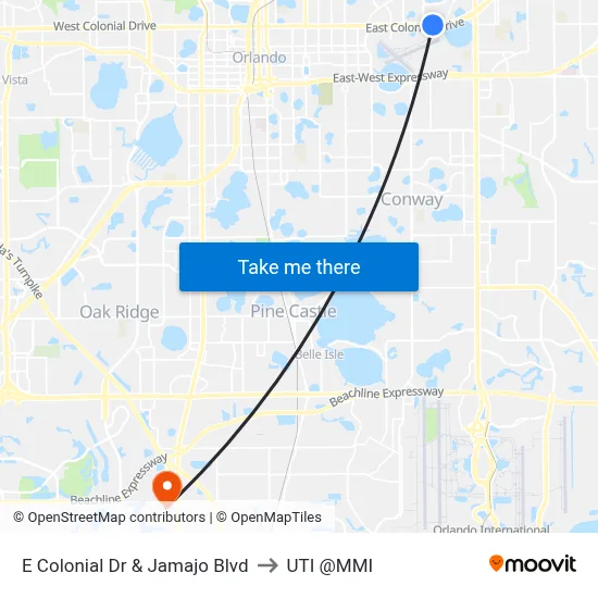E Colonial Dr & Jamajo Blvd to UTI @MMI map