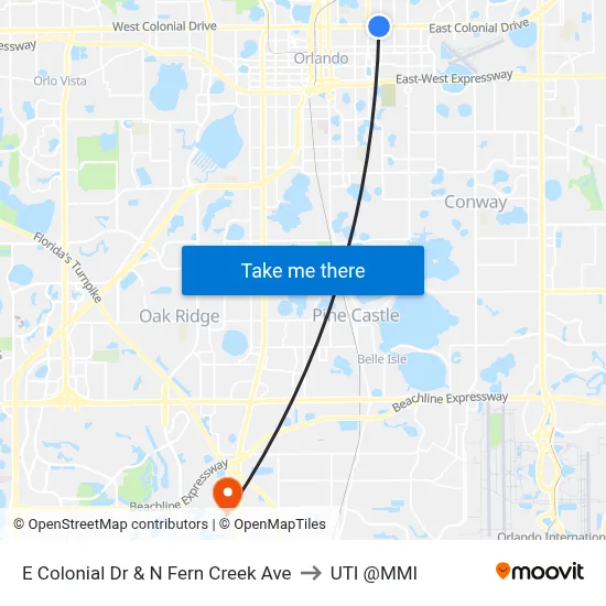 E Colonial Dr & N Fern Creek Ave to UTI @MMI map