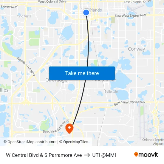 W Central Blvd & S Parramore Ave to UTI @MMI map