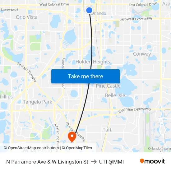N Parramore Ave & W Livingston St to UTI @MMI map