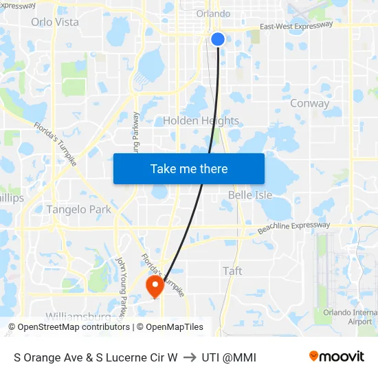 S Orange Ave & S Lucerne Cir W to UTI @MMI map