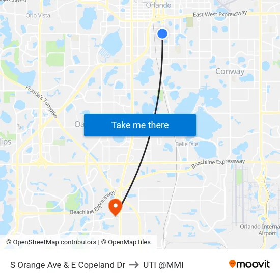 S Orange Ave & E Copeland Dr to UTI @MMI map