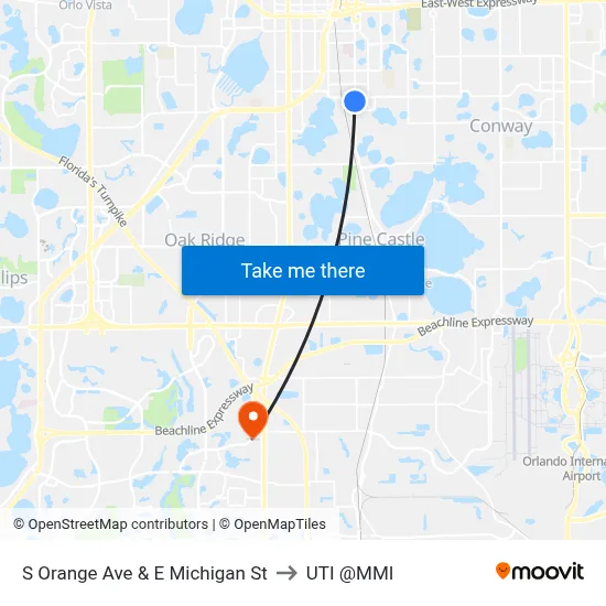 S Orange Ave & E Michigan St to UTI @MMI map
