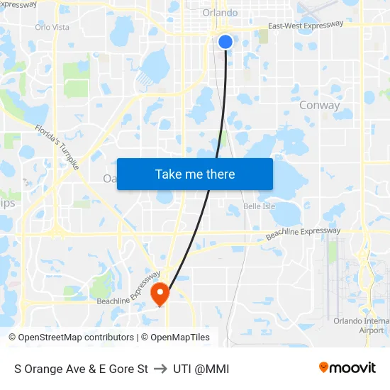 S Orange Ave & E Gore St to UTI @MMI map