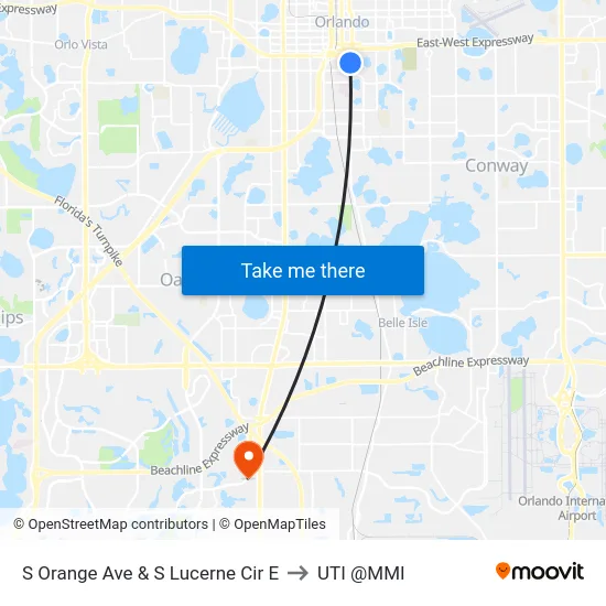S Orange Ave & S Lucerne Cir E to UTI @MMI map