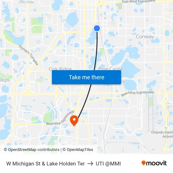 W Michigan St & Lake Holden Ter to UTI @MMI map