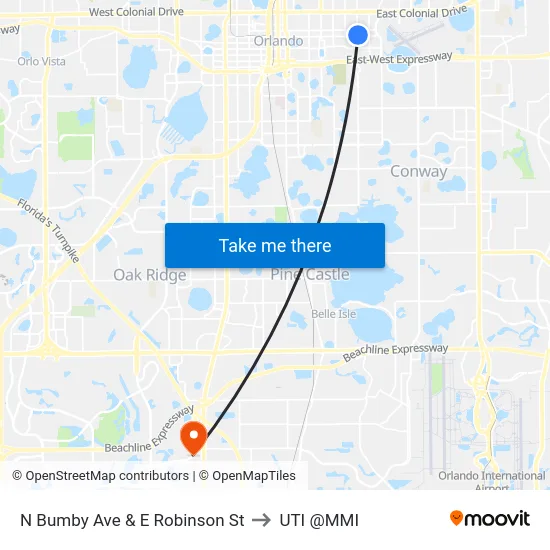 N Bumby Ave & E Robinson St to UTI @MMI map