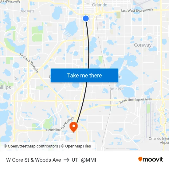 W Gore St & Woods Ave to UTI @MMI map