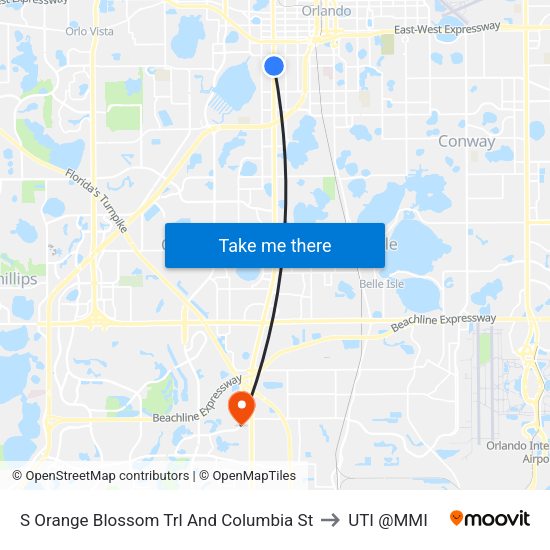 S Orange Blossom Trl And Columbia St to UTI @MMI map