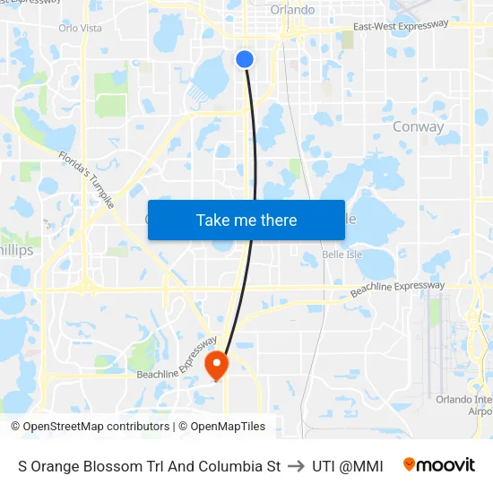 S Orange Blossom Trl And Columbia St to UTI @MMI map