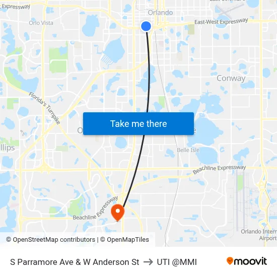 S Parramore Ave & W Anderson St to UTI @MMI map