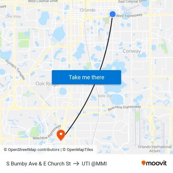 S Bumby Ave & E Church St to UTI @MMI map