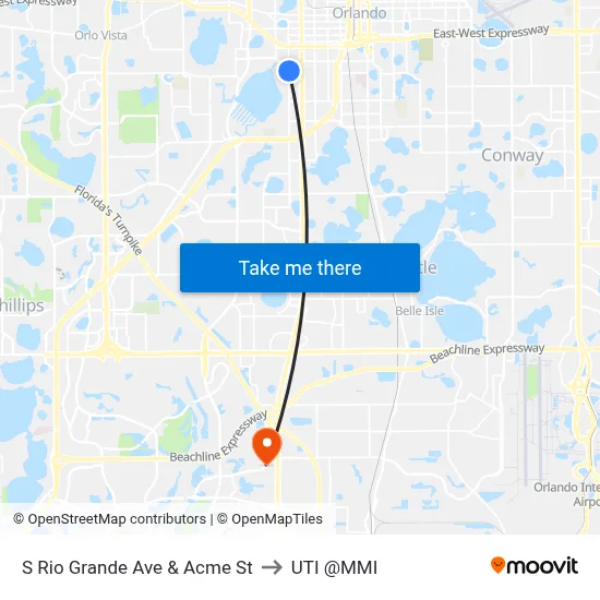 S Rio Grande Ave & Acme St to UTI @MMI map