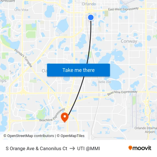 S Orange Ave & Canonilus Ct to UTI @MMI map