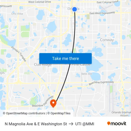 N Magnolia Ave & E Washington St to UTI @MMI map