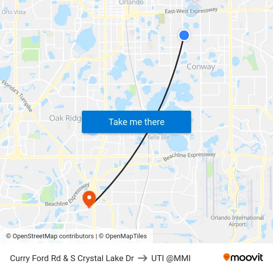 Curry Ford Rd & S Crystal Lake Dr to UTI @MMI map