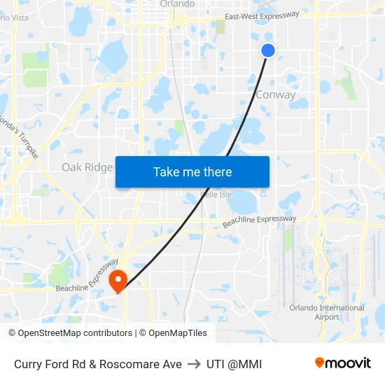 Curry Ford Rd & Roscomare Ave to UTI @MMI map