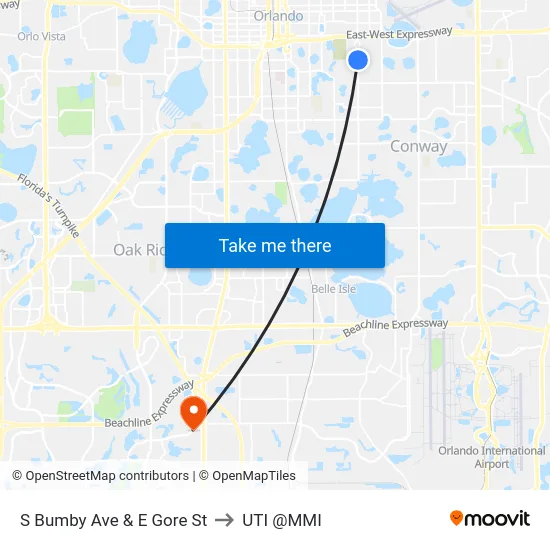 S Bumby Ave & E Gore St to UTI @MMI map