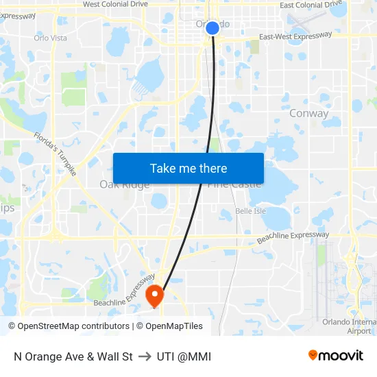 N Orange Ave & Wall St to UTI @MMI map