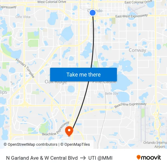 N Garland Ave & W Central Blvd to UTI @MMI map
